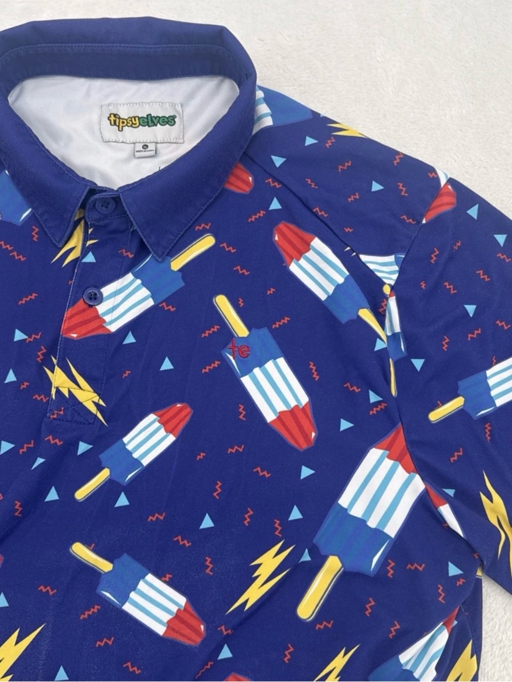 Tipsy Elves Navy Polo with Rocket Pops Print